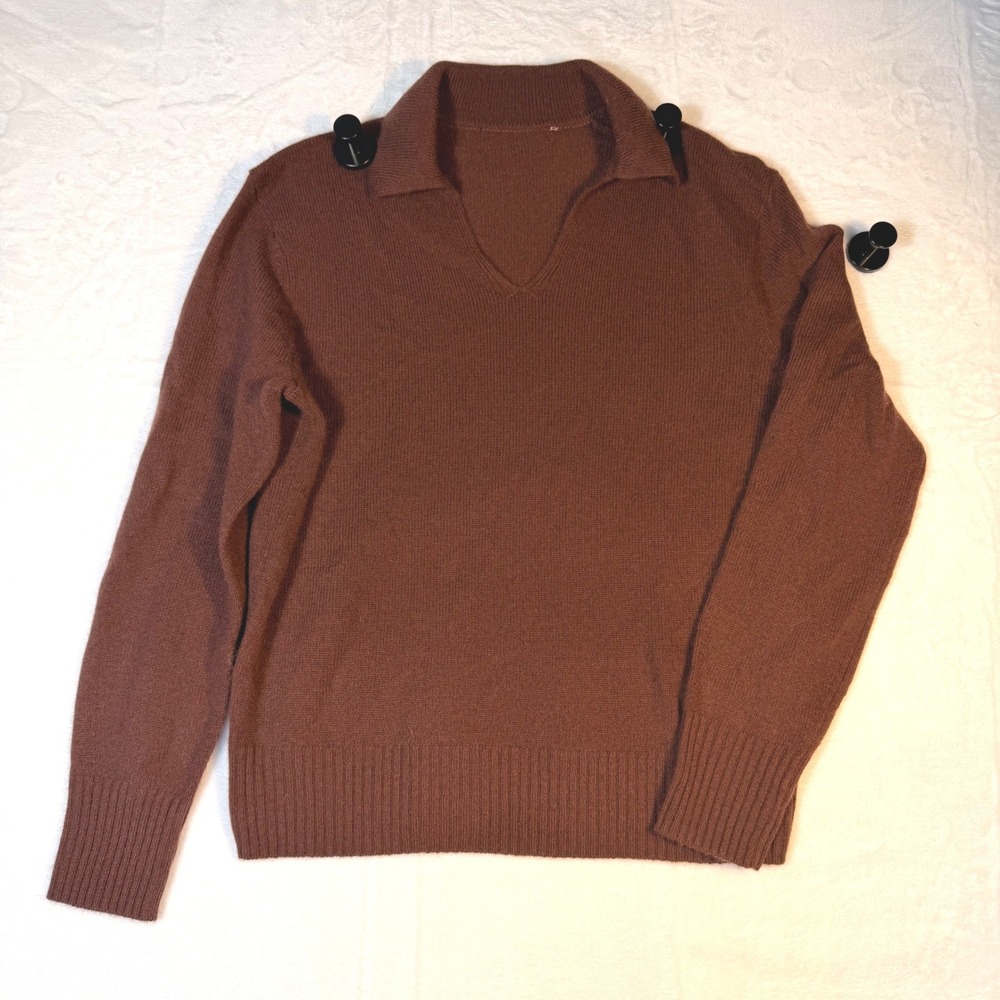 Everlane ReCashmere Polo Sweater Brown 100% Cashmere V-Neck